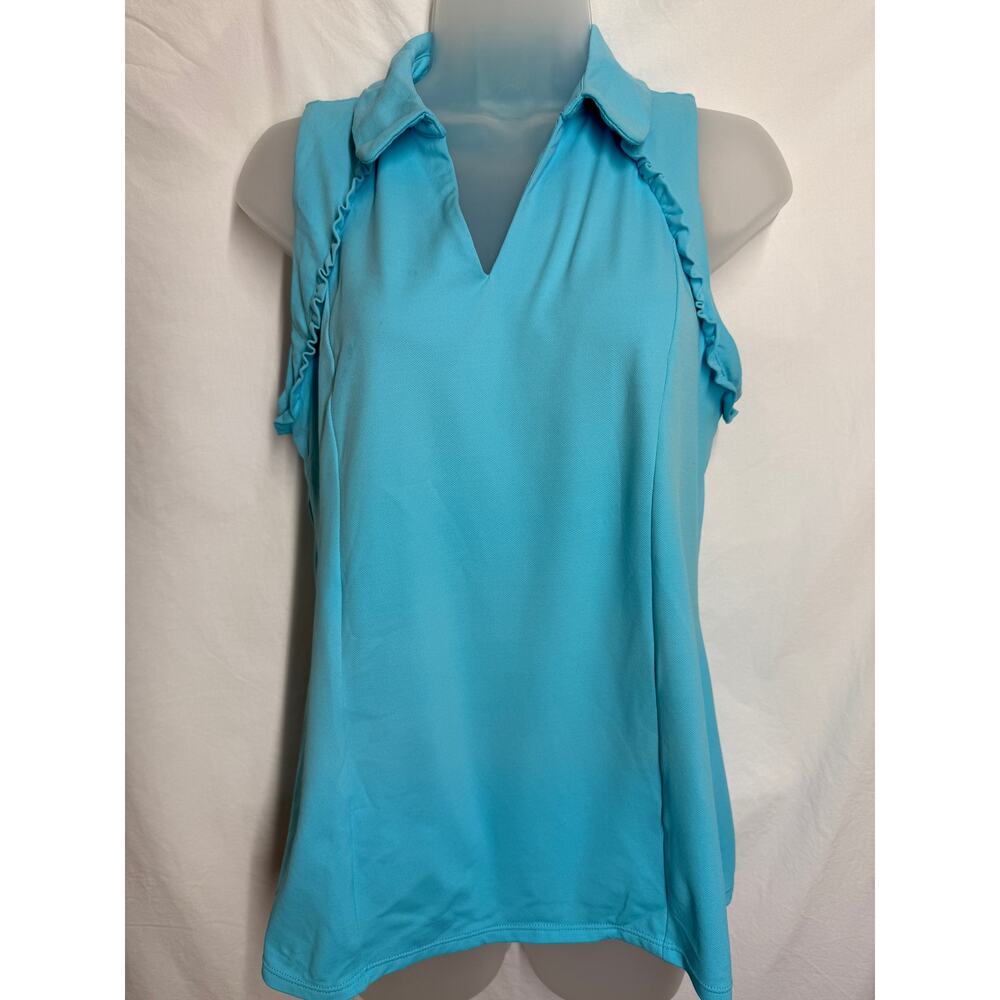 Lilly Pulitzer Luxletic Women’s Sleeveless Golf Tennis Polo Turquoise Ruffle Med